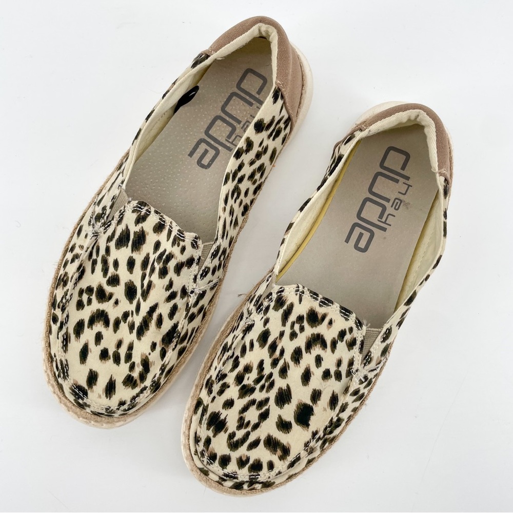 Hey Dude Women’s Lena Leopard Print Slip-On Espadrille Platform Loafers 6